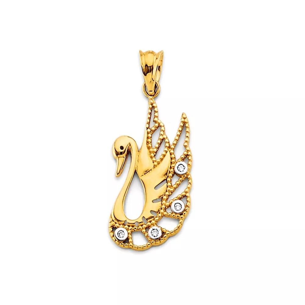 NEW 14K YELLOW GOLD CZ SWAN PENDANT 14K YELLOW GOLD NEW CZ SWAN PENDANT WEIGHT: 1g (1 of 2)
