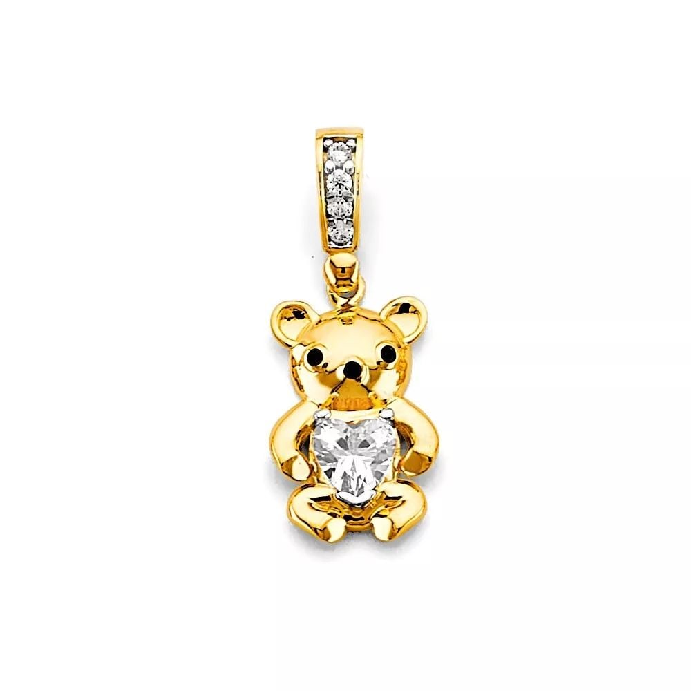 NEW 14K YELLOW GOLD CZ PINK HEART TEDDY BEAR PENDANT 14K YELLOW GOLD NEW CZ PINK HEART TEDDY BEAR (1 of 2)