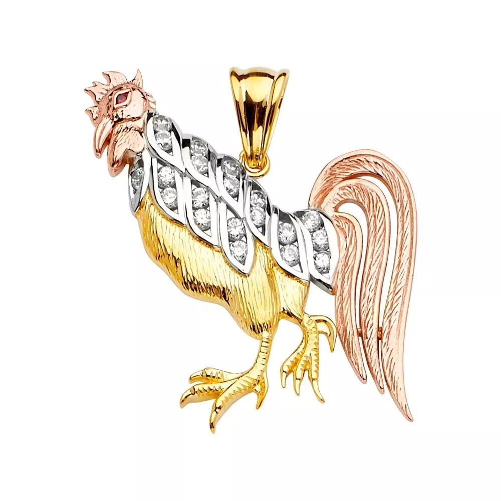 NEW 14K TRI COLOR GOLD CZ ROOSTER PENDANT 14K TRI COLOR GOLD NEW CZ ROOSTER PENDANT WEIGHT: 10.3g (1 of 2)