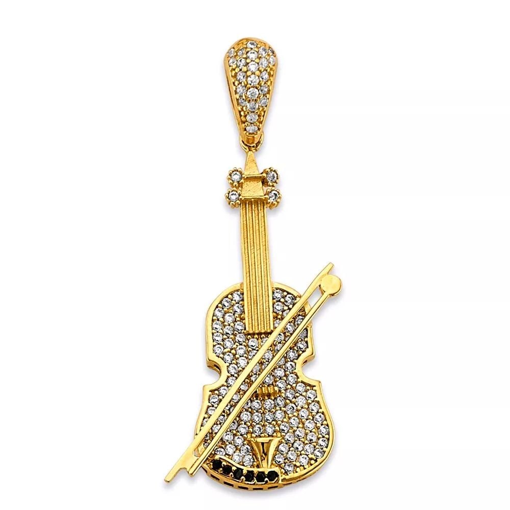 NEW 14K TWO TONE GOLD CZ VIOLIN PENDANT 14K TWO TONE GOLD NEW CZ VIOLIN PENDANT WEIGHT: 4.2g (1 of 2)