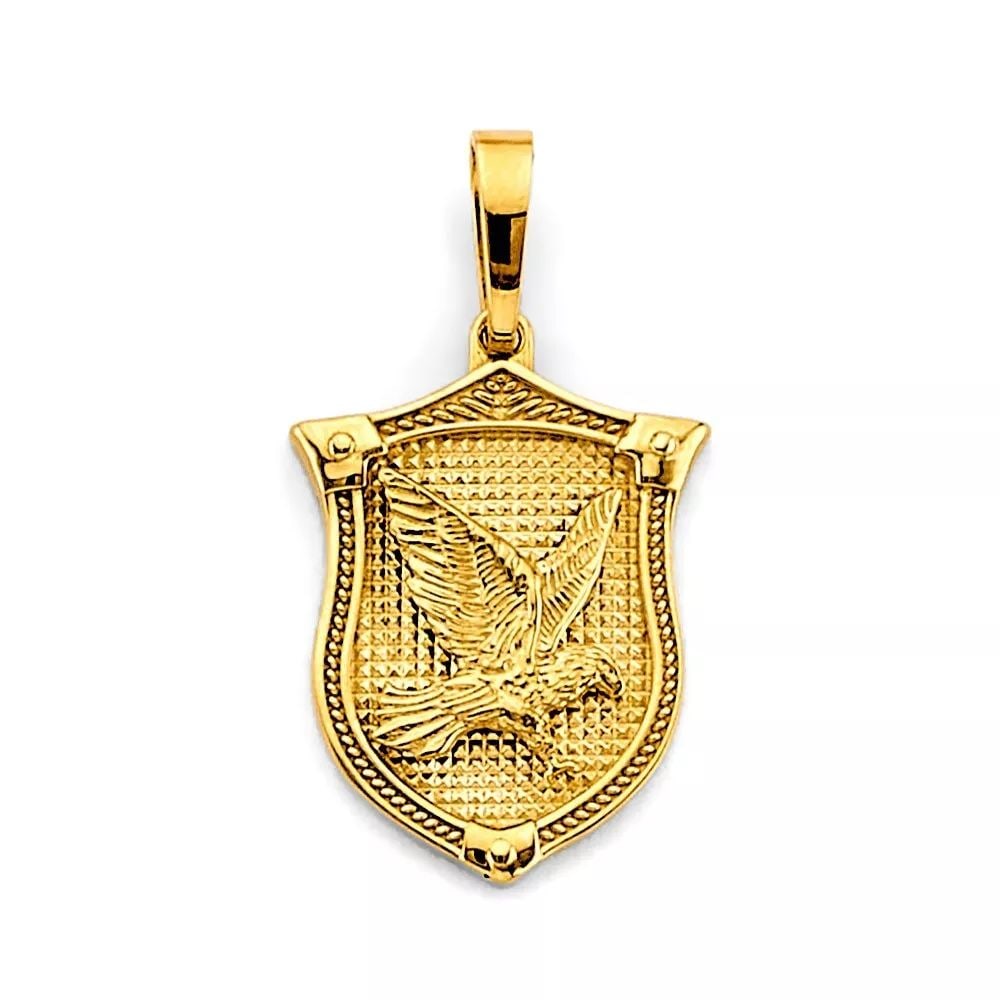 NEW 14K YELLOW GOLD SHIELD WITH EAGLE PENDANT 14K YELLOW GOLD NEW SHIELD WITH EAGLE PENDANT WEIGHT: (1 of 2)