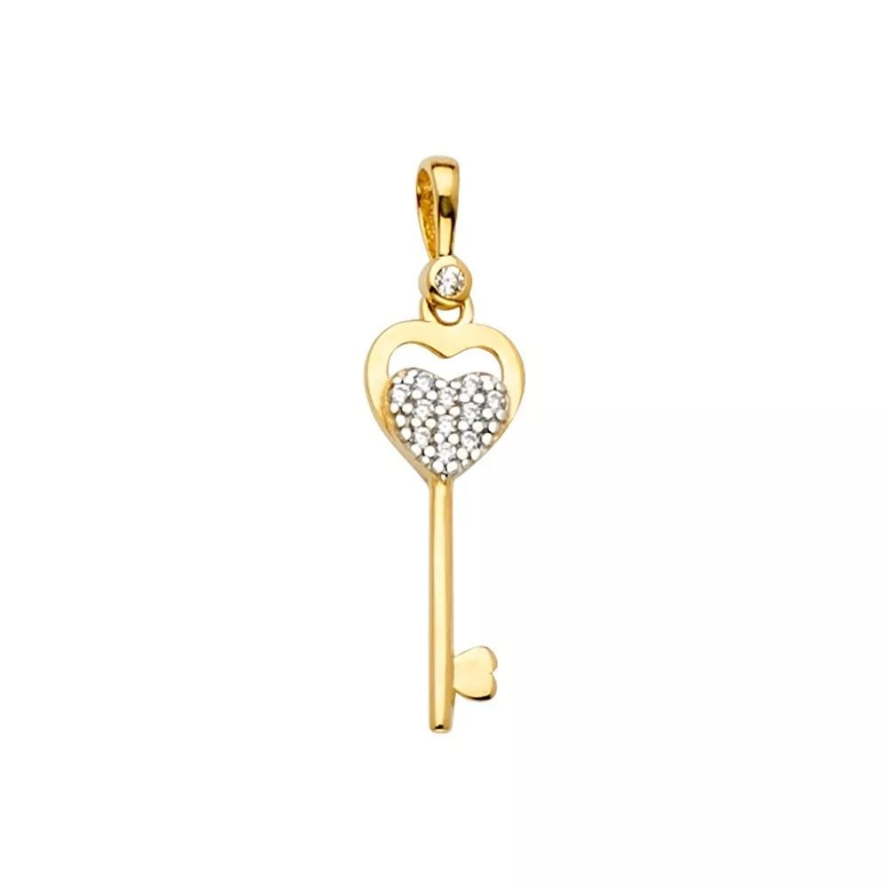 NEW 14K YELLOW GOLD CZ KEY PENDANT 14K YELLOW GOLD NEW CZ KEY PENDANT WEIGHT: 0.7g (1 of 2)