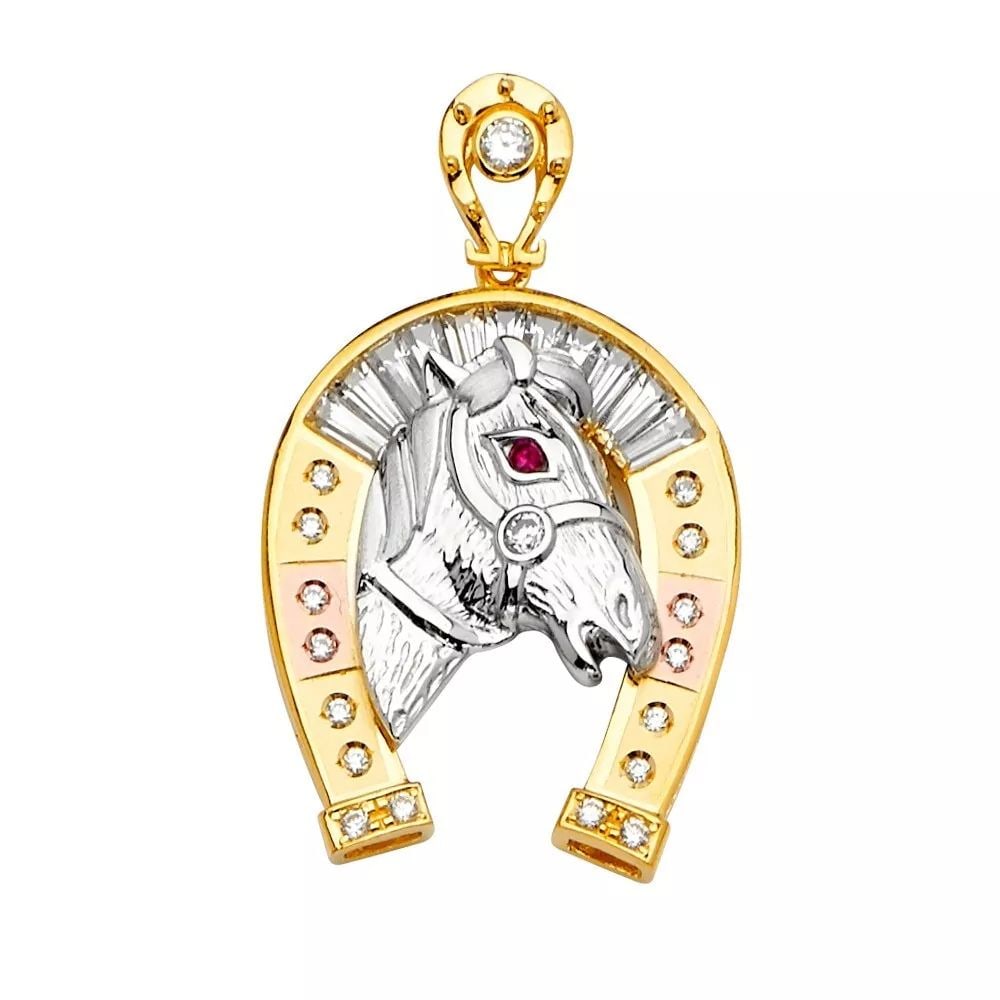 NEW 14K TRI COLOR GOLD CZ HORSE SHOE PENDANT 14K TRI COLOR GOLD NEW CZ HORSE SHOE PENDANT WEIGHT: (1 of 2)