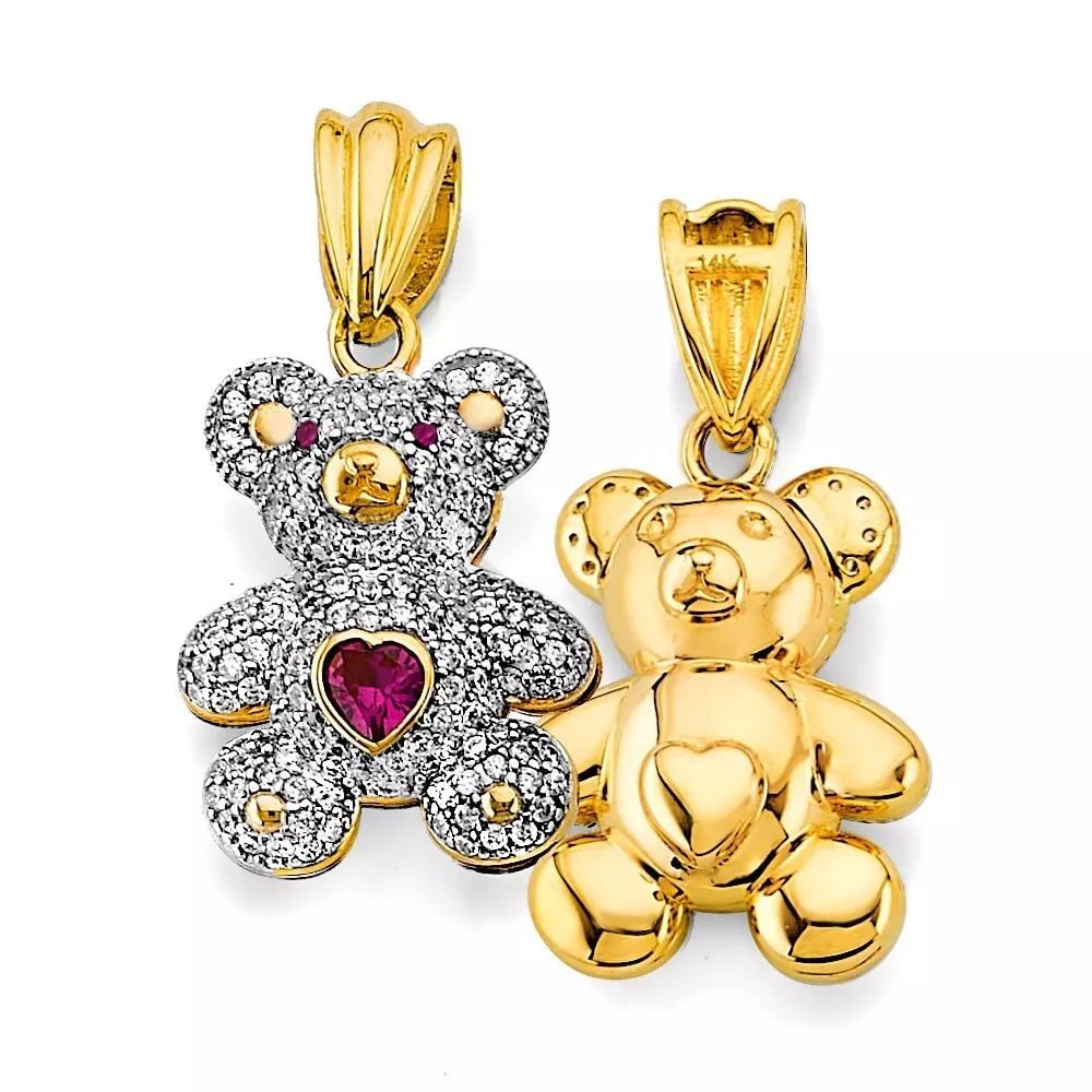NEW 14K TWO TONE GOLD CZ RED HEART TEDDY BEAR PENDANT 14K TWO TONE GOLD NEW CZ RED HEART TEDDY BEAR (1 of 2)