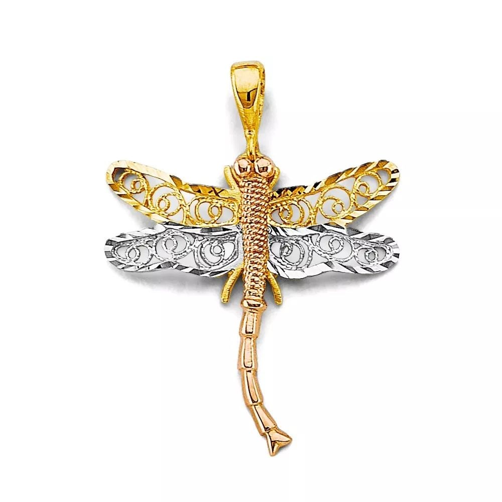 NEW 14K TRI COLOR GOLD DRAGONFLY PENDANT 14K TRI COLOR GOLD NEW DRAGONFLY PENDANT WEIGHT: 1.9g (1 of 2)