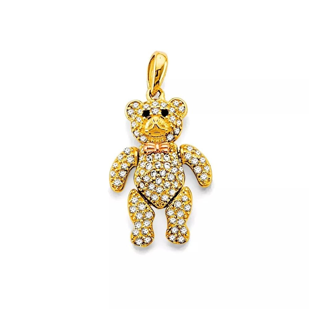NEW 14K YELLOW GOLD CZ MOTION TEDDY BEAR PENDANT 14K YELLOW GOLD NEW CZ MOTION TEDDY BEAR PENDANT (1 of 2)