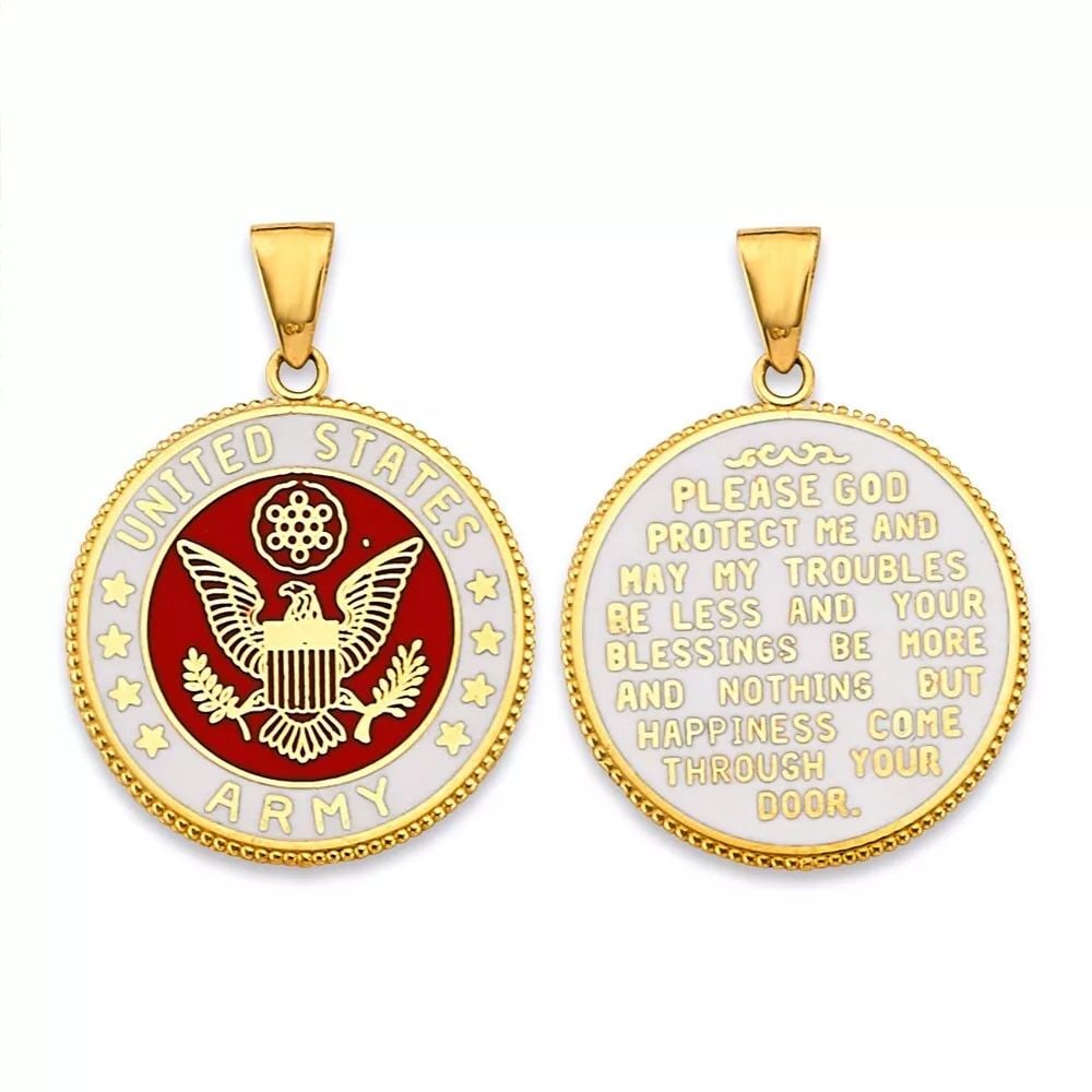 NEW 14K YELLOW GOLD US ARMY DOUBLE SIDED PENDANT 14K YELLOW GOLD NEW US ARMY DOUBLE SIDED PENDANT (1 of 2)