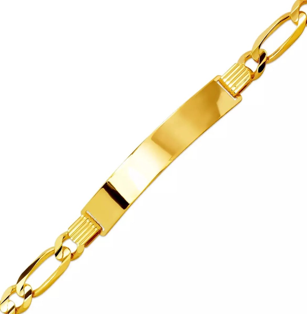 NEW 14K YELLOW GOLD FIGARO CONCAVE ID BRACELET 14K Yellow Gold 180 Gauge (7mm ID, 7mm Bracelet) High (1 of 2)