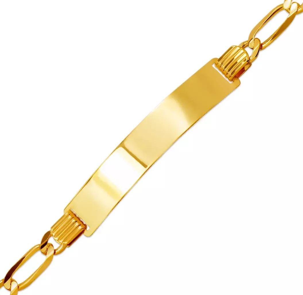 NEW 14K YELLOW GOLD FIGARO LIGHT ID BRACELET 14K Yellow Gold 120 Gauge (7mm ID, 5mm Bracelet) High (1 of 2)