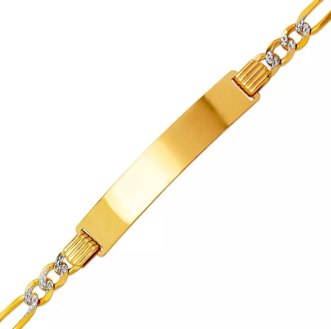 NEW 14K WHITE PAVE GOLD FIGARO PAVE ID BRACELET 14K White Pave Gold 120 Gauge (7mm ID, 5mm Bracelet) (1 of 2)