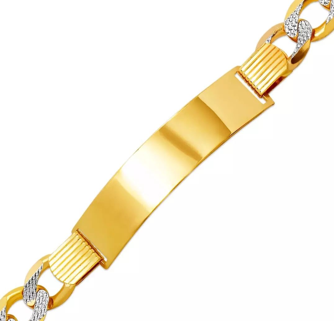 NEW 14K TWO-TONE GOLD FIGARO PAVE ID BRACELET 14K Two Tone Gold Approx. (11mm ID, 10mm Bracelet) (1 of 2)