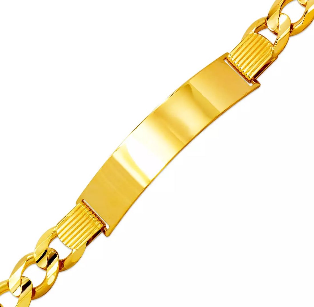 NEW 14K YELLOW GOLD FIGARO CONCAVE ID BRACELET 14K Yellow Gold 250 Gauge (11mm ID, 10mm Bracelet) (1 of 2)