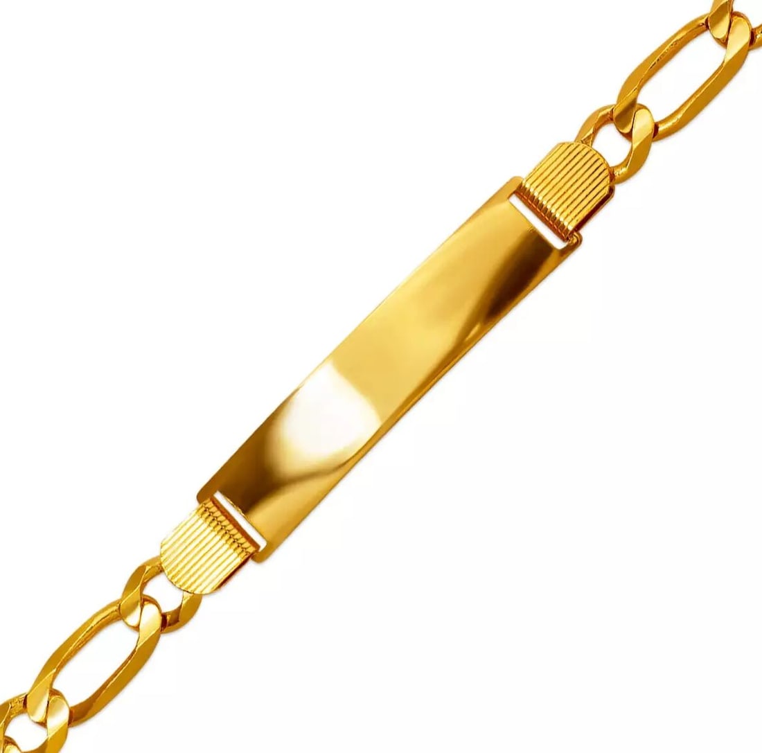 NEW 14K YELLOW GOLD FIGARO X-LIGHT ID BRACELET 14K Yellow Gold Approx. 180 Gauge (10.0mm ID, 7.0mm (1 of 2)