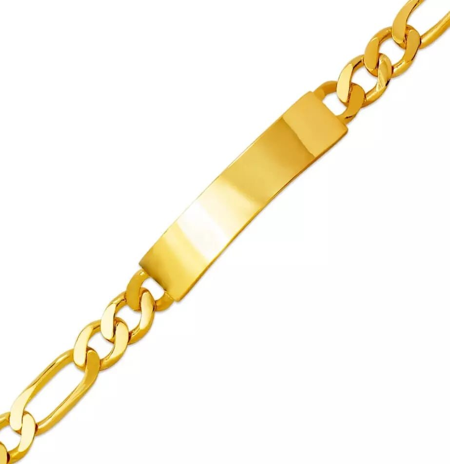 NEW 14K YELLOW GOLD KIDS FIGARO SHINY ID BRACELET 14K Yellow Gold Approx. 7mm ID, 6mm Bracelet High (1 of 2)