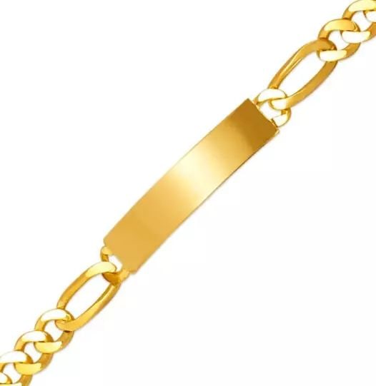 NEW 14K YELLOW GOLD FIGARO SHINY ID BRACELET 14K Yellow Gold Approx. 7mm ID, 6mm Bracelet Shiny High (1 of 2)