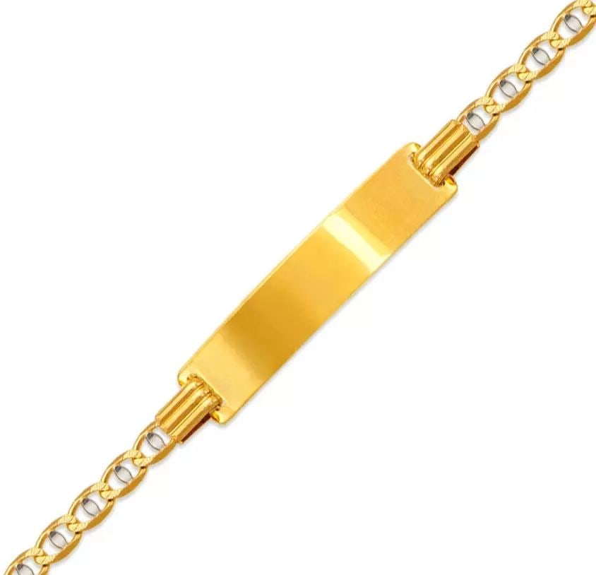 NEW 14K TWO TONE GOLD KIDS GUCCI PAVE ID BRACELET 14K Two Tone Gold Approx. 060 Gauge (ID: 6.0mm,: NEW 14K TWO TONE GOLD KIDS GUCCI PAVE ID BRACELET 14K Two Tone Gold Approx. 060 Gauge (ID: 6.0mm, Bracelet: 2.5mm) High Polished/Diamond Cut Lobster Lock Length 6" Weight: 2.8 Grams