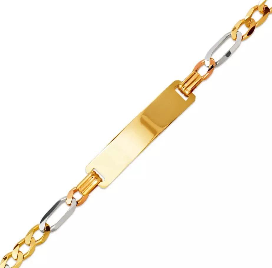NEW 14K TRI COLOR GOLD SQ KIDS FIGARO SHINY SQUARE ID BRACELET 14K Tricolor Gold 100 Gauge (6mm ID, (1 of 2)