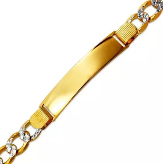 NEW 14K TWO TONE GOLD FIGARO X -LIGHT ID BRACELET 14K Two Tone Gold Approx. 210 Gauge (10.0mm ID, (1 of 2)