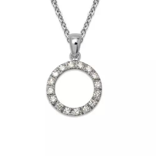 NEW 14K WHITE GOLD CIRCLE CZ PENDANT 14K White Gold Approx. 13mm High Polished/Cubic Zirconia (1 of 2)