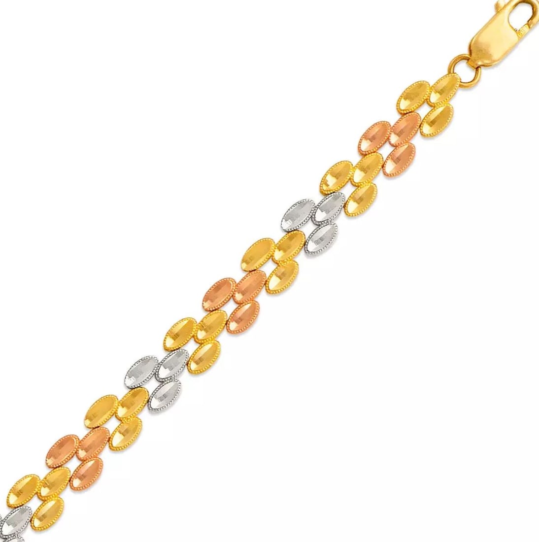 NEW 14K TRI COLOR FACETED DIAMOND CUT BRACELET 14K Tricolor Gold Approx. 6mm Wide High (1 of 2)