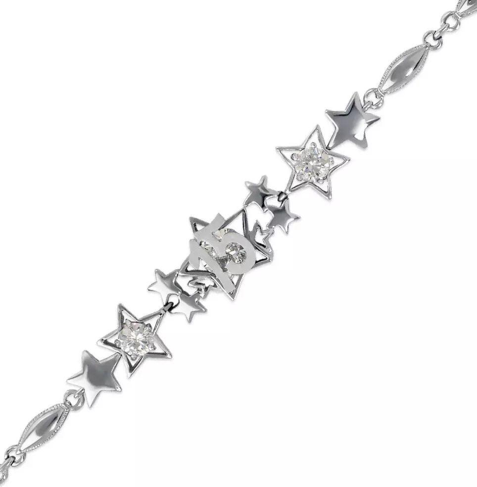 NEW 14K WHITE GOLD 15 ANOS STAR CZ BRACELET 14K White Gold Approx. 10mm Center, 3mm Bracelet High (1 of 2)
