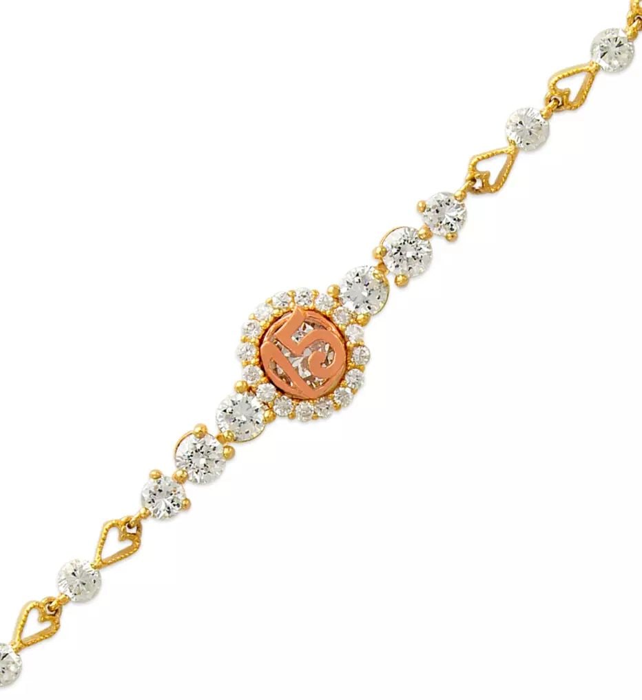 NEW 14K TWO TONE GOLD FANCY 15 ANOS CZ BRACELET 14K Two Tone Gold Approx. 4mm Wide, 10mm Center (1 of 2)