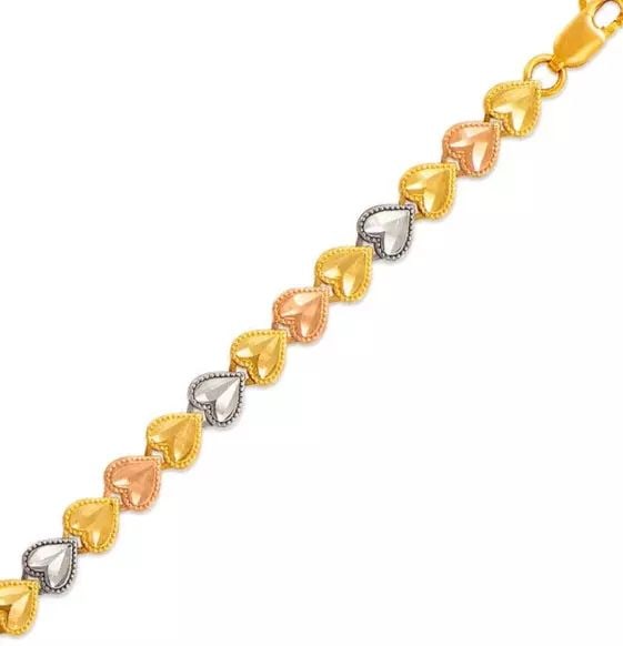 NEW 14K TRI COLOR GOLD FACETED DIAMOND CUT BRACELET 6mm 14K Tricolor Gold Approx. 6mm Wide High: NEW 14K TRI COLOR GOLD FACETED DIAMOND CUT BRACELET 6mm 14K Tricolor Gold Approx. 6mm Wide High Polished/Diamond Cut Lobster Lock Length : 7" Inch Weight: 6.8 Grams