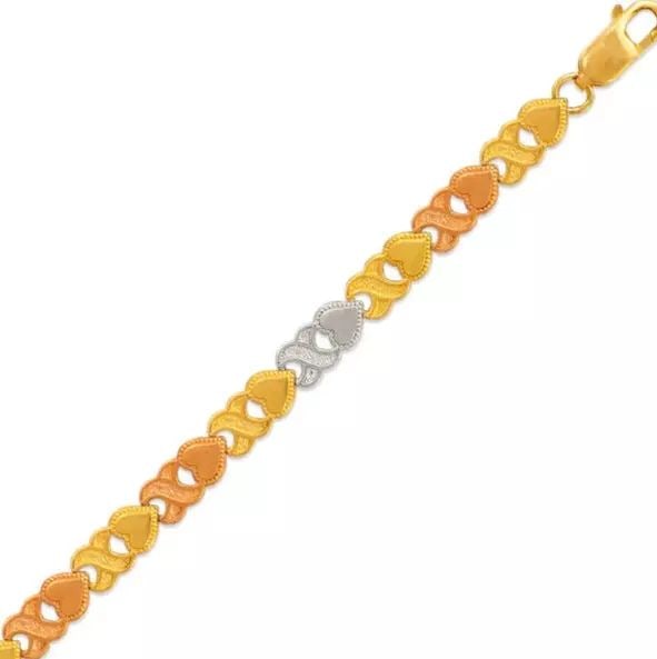 NEW 14K TRI COLOR GOLD FACETED DIAMOND CUT BRACELET 14K Tricolor Gold Approx. 5mm Wide High: NEW 14K TRI COLOR GOLD FACETED DIAMOND CUT BRACELET 14K Tricolor Gold Approx. 5mm Wide High Polished/Diamond Cut Lobster Lock Length : 7" Inch Weight: 7.5 Grams