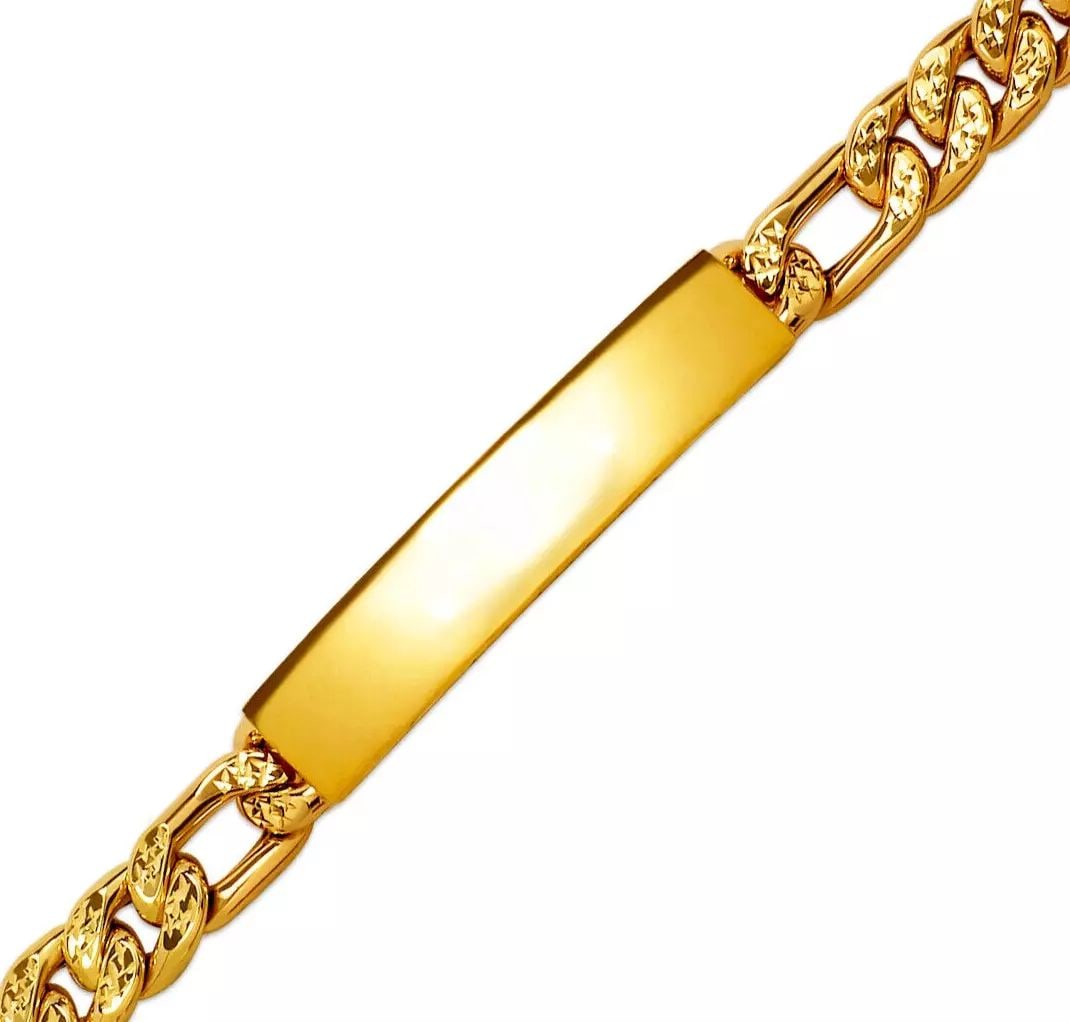 NEW 14K YELLOW PAVE GOLD HOLLOW FIGARO YELLOW PAVE ID BRACELET 14K Yellow Pave Gold Approx. 080 (1 of 2)