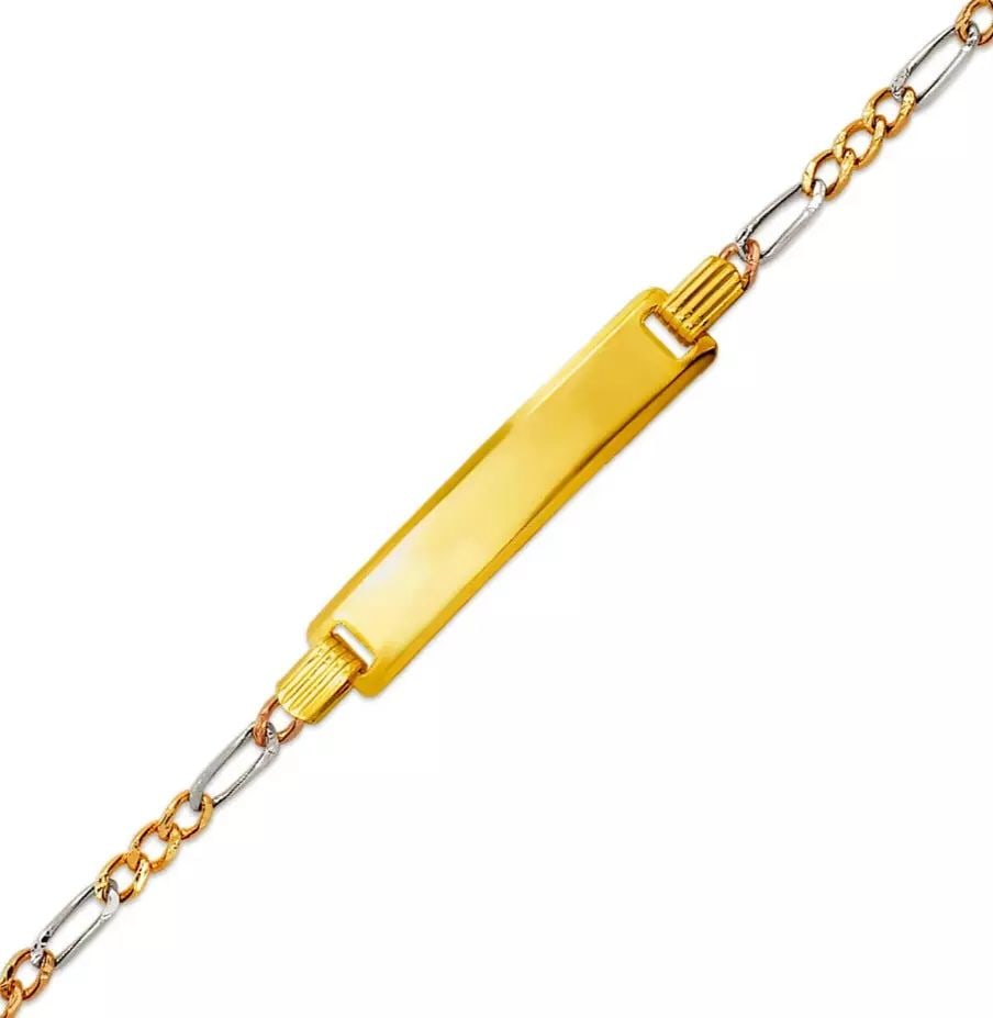 NEW 14K TRI COLOR GOLD KIDS HOLLOW FIGARO ID BRACELET 14K Tri color Gold 060 Gauge High (1 of 2)