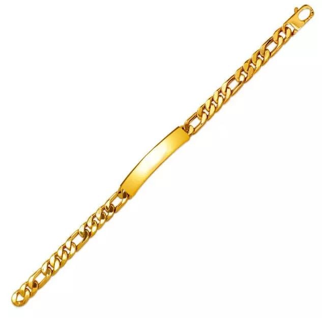 NEW 14K YELLOW GOLD HOLLOW FIGARO ID BRACELET 14K Yellow Gold Approx. 080 Gauge (9mm ID, 8mm (1 of 2)