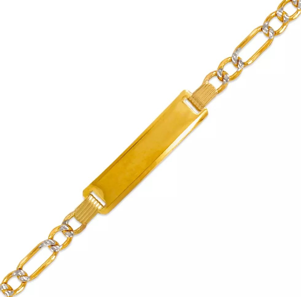 NEW 14K YELLOW GOLD WITH WHITE PAVE KIDS HOLLOW FIGARO PAVE ID BRACELET 14K White Pave Gold 100 (1 of 2)