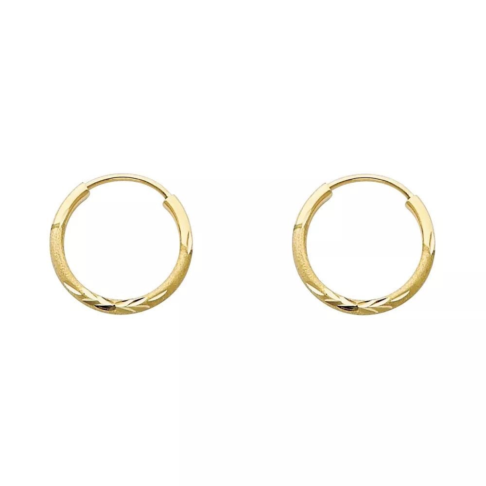NEW 14K YELLOW GOLD 1.5MM BUDDED DC ENDLESS HOOP EARRINGS (14MM) 14K Yellow Gold NEW 1.5MM BUDDED DC: NEW 14K YELLOW GOLD 1.5MM BUDDED DC ENDLESS HOOP EARRINGS (14MM) 14K Yellow Gold NEW 1.5MM BUDDED DC ENDLESS HOOP EARRINGS (14MM) WEIGHT: 0.4g