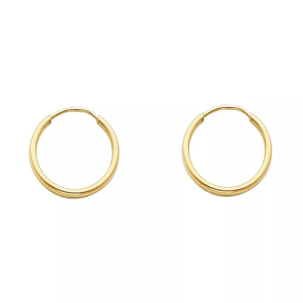 NEW 14K YELLOW GOLD 2MM ROUND TUBE POLISHED ENDLESS HOOP EARRINGS (65MM) 14K Yellow Gold NEW 2MM (1 of 2)