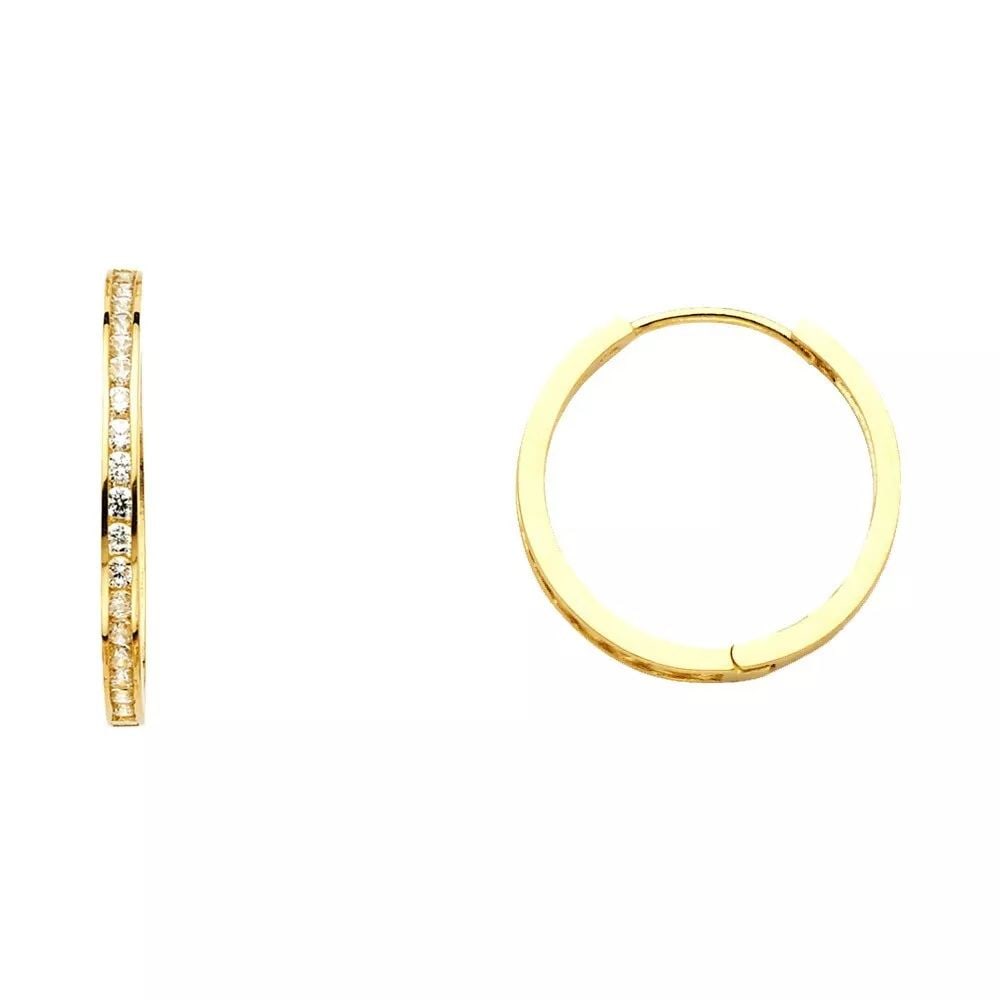 NEW 14K YELLOW GOLD CHANNEL ROUND CZ HUGGIES EARRINGS (18MM) 14K Yellow Gold NEW CHANNEL ROUND CZ: NEW 14K YELLOW GOLD CHANNEL ROUND CZ HUGGIES EARRINGS (18MM) 14K Yellow Gold NEW CHANNEL ROUND CZ HUGGIES EARRINGS (18MM) WEIGHT: 2.3g