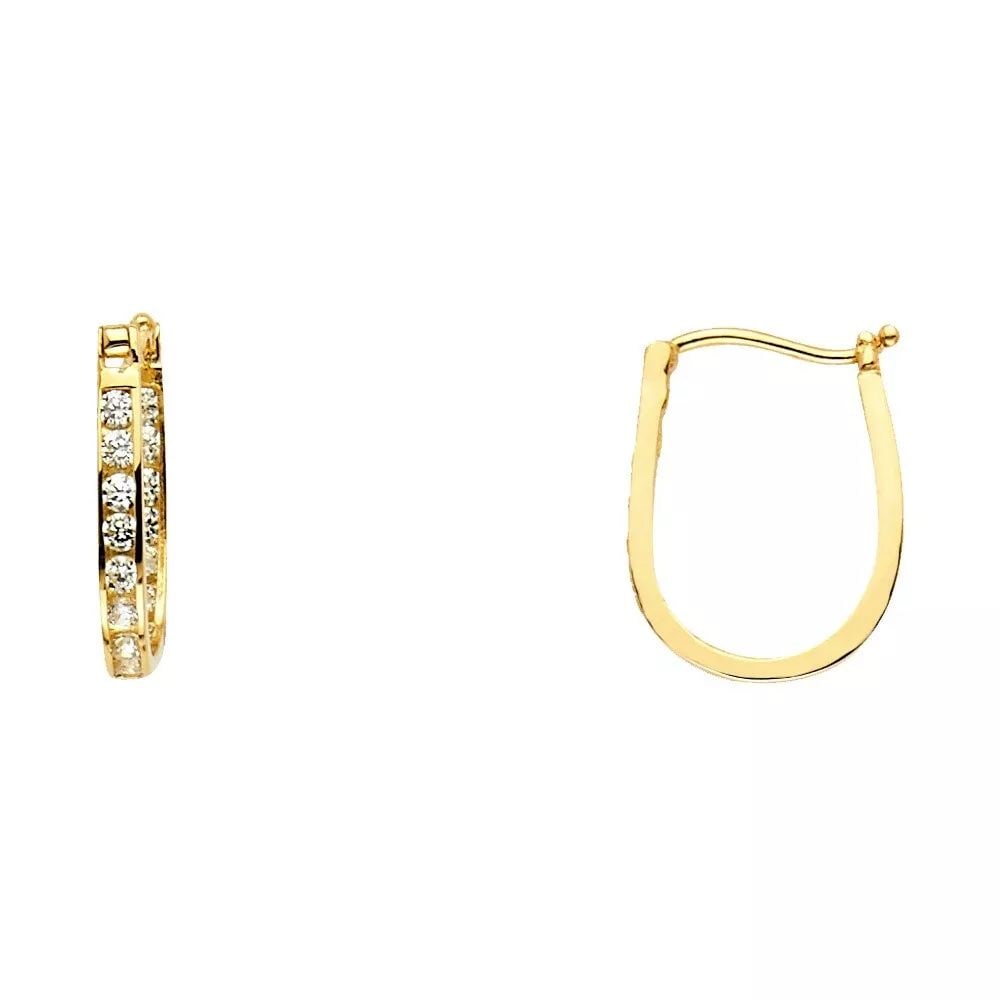 NEW 14K YELLOW GOLD CHANNEL ROUND CZ U SHAPE EARRINGS (12X15MM) 14K Yellow Gold NEW CHANNEL ROUND CZ (1 of 2)
