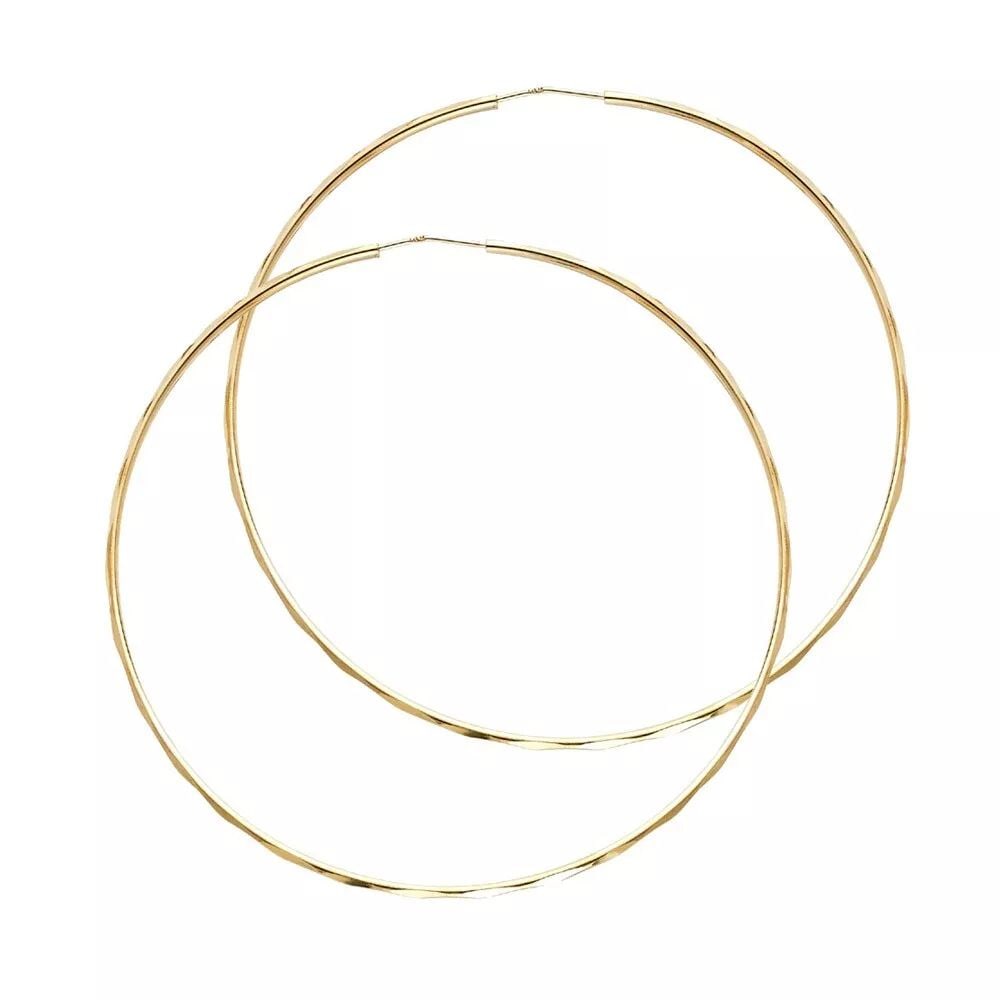 NEW 14K YELLOW GOLD 1.5MM FACETED ROUND TUBE HOOP EARRINGS (55MM) 14K Yellow Gold NEW 1.5MM FACETED: NEW 14K YELLOW GOLD 1.5MM FACETED ROUND TUBE HOOP EARRINGS (55MM) 14K Yellow Gold NEW 1.5MM FACETED ROUND TUBE HOOP EARRINGS (55MM) WEIGHT: 4.1g