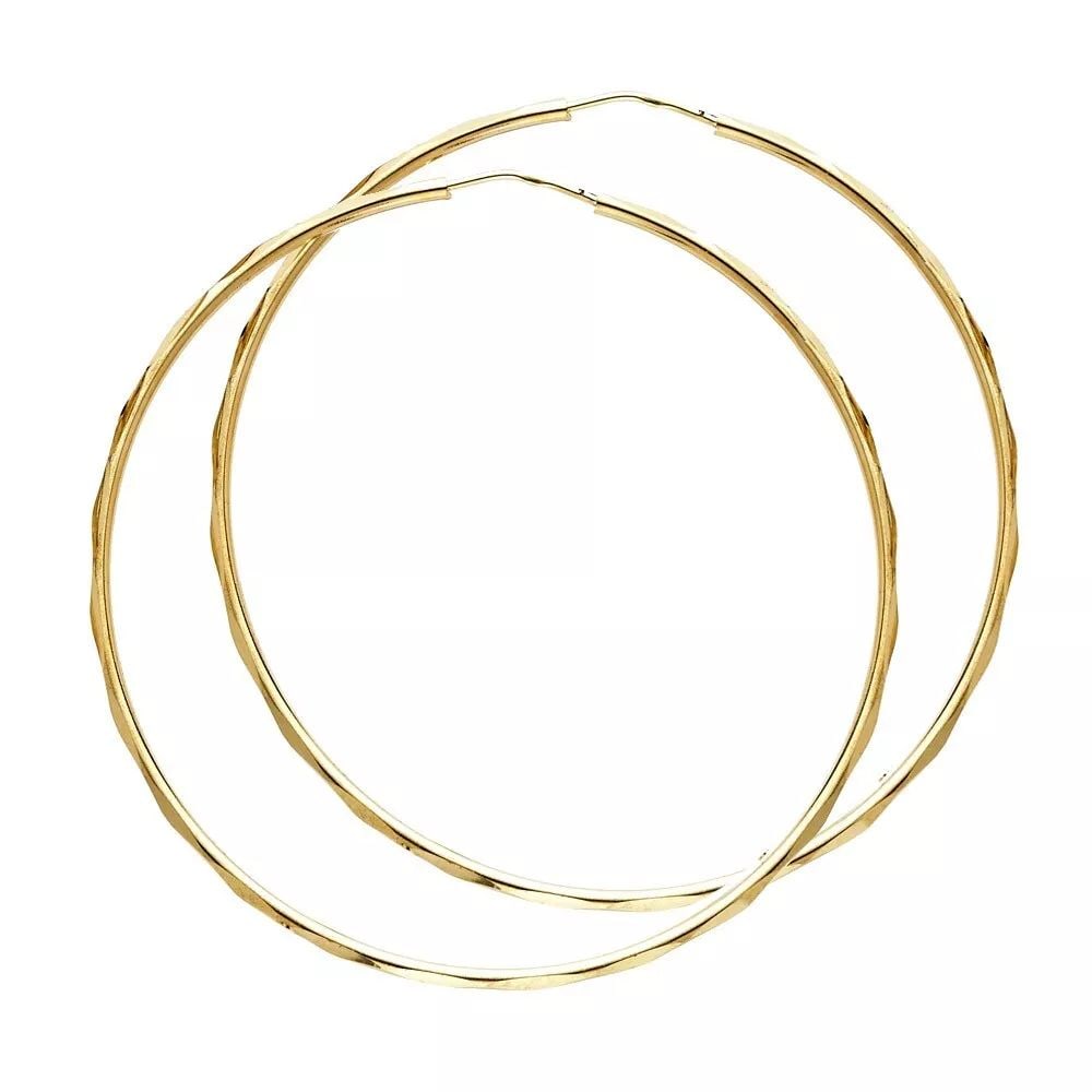 NEW 14K YELLOW GOLD 1.5MM FACETED ROUND TUBE HOOP EARRINGS (45MM) 14K Yellow Gold NEW 1.5MM FACETED: NEW 14K YELLOW GOLD 1.5MM FACETED ROUND TUBE HOOP EARRINGS (45MM) 14K Yellow Gold NEW 1.5MM FACETED ROUND TUBE HOOP EARRINGS (45MM) WEIGHT: 3.4g