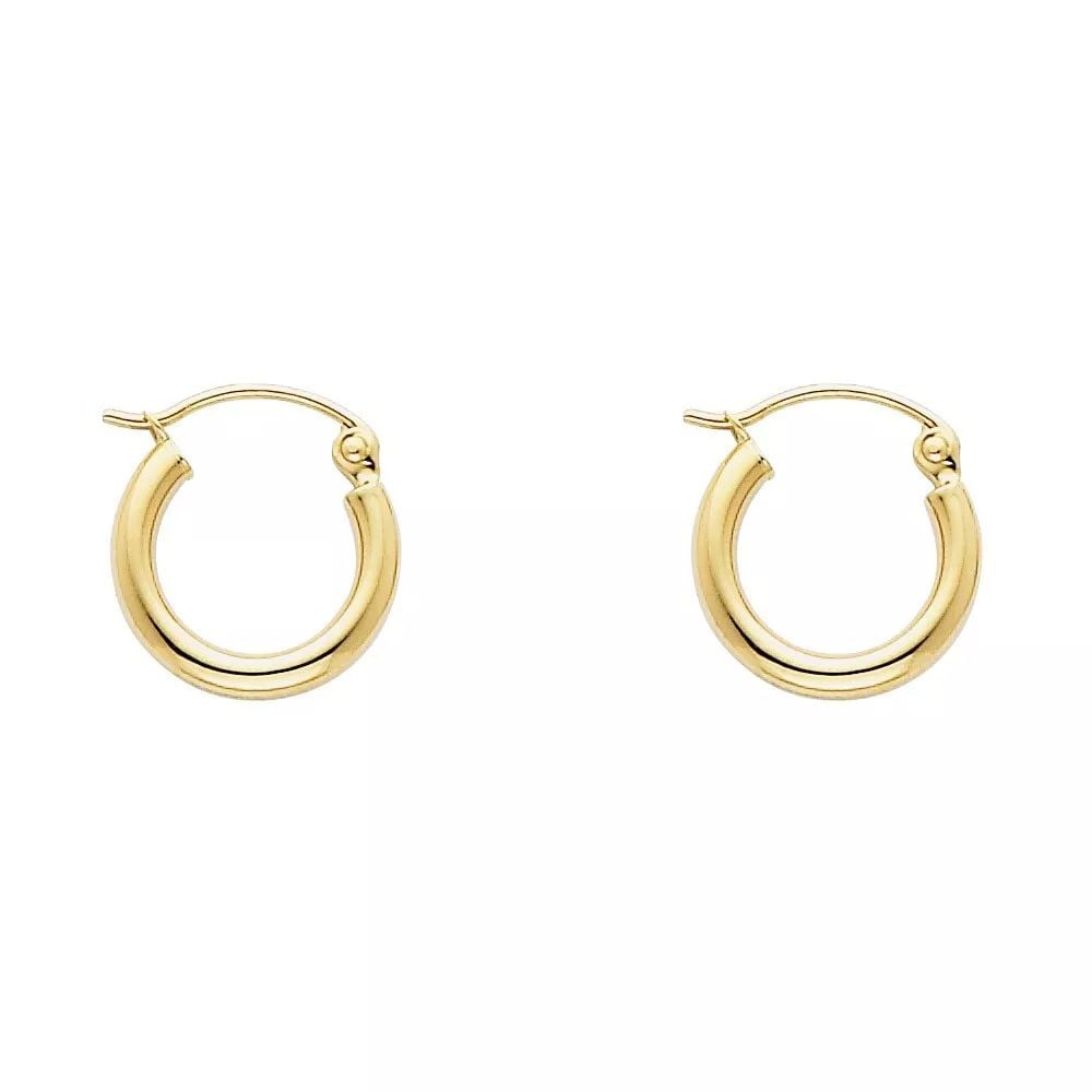 NEW 14K YELLOW GOLD 1.5MM ROUND TUBE POLISHED ENDLESS HOOP EARRINGS (35MM) 14K Yellow Gold NEW 1.5MM (1 of 2)