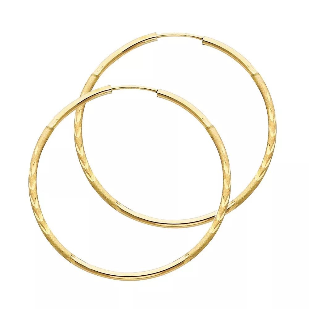 NEW 14K YELLOW GOLD 1.5MM BUDDED DC ENDLESS HOOP EARRINGS (38MM) 14K Yellow Gold NEW 1.5MM BUDDED DC (1 of 2)