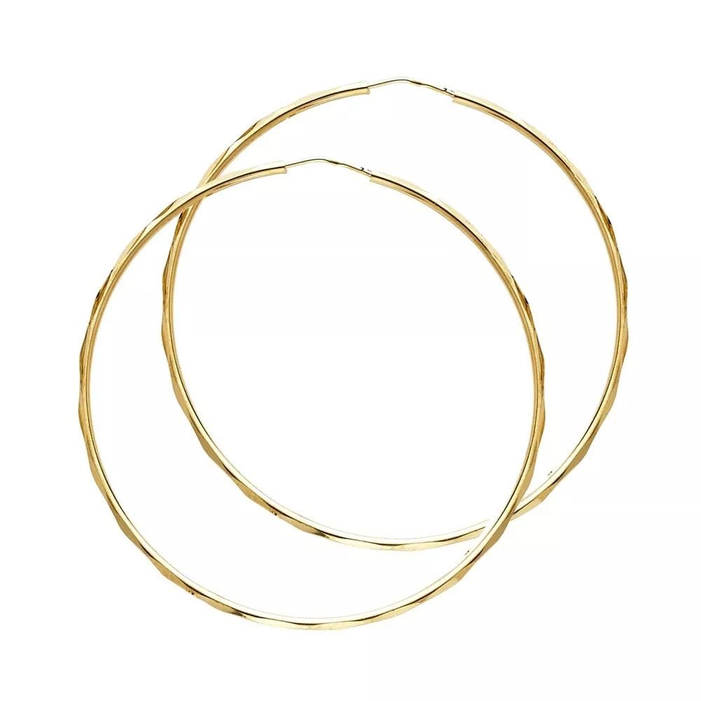 NEW 14K YELLOW GOLD 1.5MM FACETED ROUND TUBE HOOP EARRINGS (35MM) 14K Yellow Gold NEW 1.5MM FACETED (1 of 2)