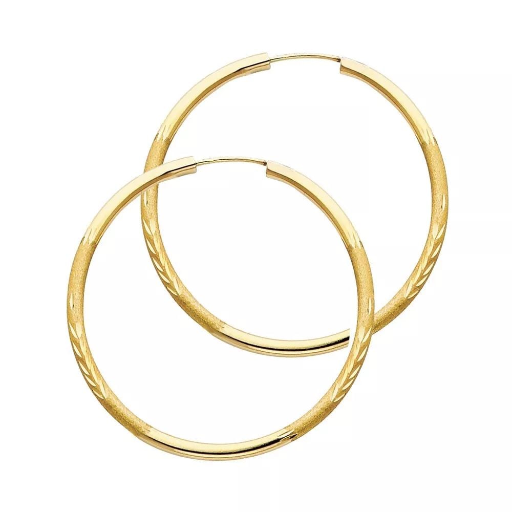 NEW 14K YELLOW GOLD 2MM BUDDED DC ENDLESS HOOP EARRINGS (30MM) 14K Yellow Gold NEW 2MM BUDDED DC: NEW 14K YELLOW GOLD 2MM BUDDED DC ENDLESS HOOP EARRINGS (30MM) 14K Yellow Gold NEW 2MM BUDDED DC ENDLESS HOOP EARRINGS (30MM) WEIGHT: 1.4g