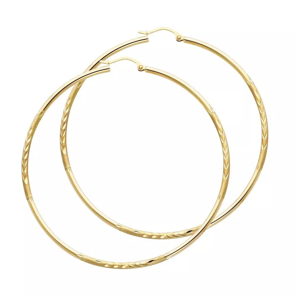 NEW 14K YELLOW GOLD 2MM BUDDED DC ROUND TUBE HOOP EARRINGS (65MM) 14K Yellow Gold NEW 2MM BUDDED DC: NEW 14K YELLOW GOLD 2MM BUDDED DC ROUND TUBE HOOP EARRINGS (65MM) 14K Yellow Gold NEW 2MM BUDDED DC ROUND TUBE HOOP EARRINGS (65MM) WEIGHT: 3.2g