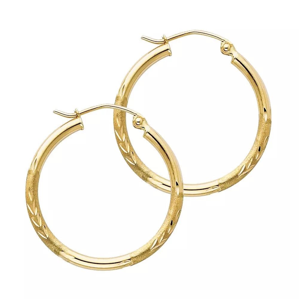 NEW 14K YELLOW GOLD 2MM BUDDED DC ROUND TUBE HOOP EARRINGS (25MM) 14K Yellow Gold NEW 2MM BUDDED DC: NEW 14K YELLOW GOLD 2MM BUDDED DC ROUND TUBE HOOP EARRINGS (25MM) 14K Yellow Gold NEW 2MM BUDDED DC ROUND TUBE HOOP EARRINGS (25MM) WEIGHT: 1.2g