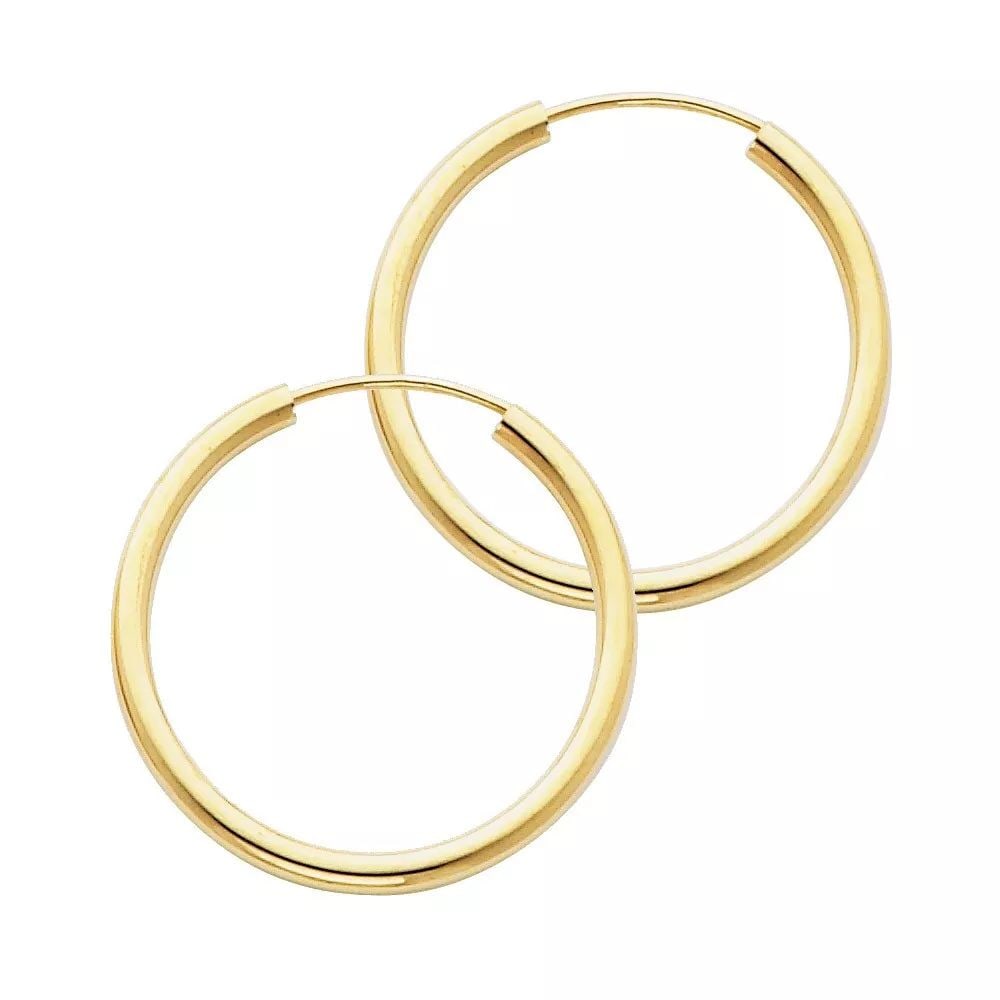 NEW 14K YELLOW GOLD 2MM ROUND TUBE POLISHED ENDLESS HOOP EARRINGS (20MM) 14K Yellow Gold NEW 2MM: NEW 14K YELLOW GOLD 2MM ROUND TUBE POLISHED ENDLESS HOOP EARRINGS (20MM) 14K Yellow Gold NEW 2MM ROUND TUBE POLISHED ENDLESS HOOP EARRINGS (20MM) WEIGHT: 0.8g