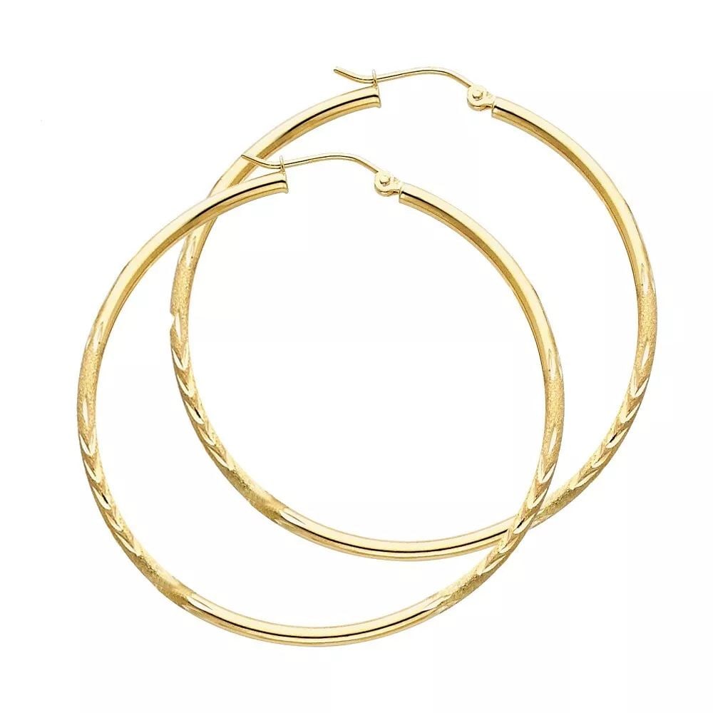 NEW 14K YELLOW GOLD 2MM BUDDED DC ROUND TUBE HOOP EARRINGS (45MM) 14K Yellow Gold NEW 2MM BUDDED DC (1 of 2)