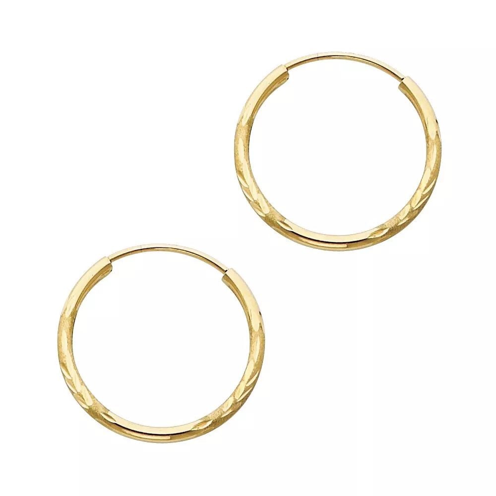 NEW 14K YELLOW GOLD 1.5MM BUDDED DC ENDLESS HOOP EARRINGS (19MM) 14K Yellow Gold NEW 1.5MM BUDDED DC (1 of 2)