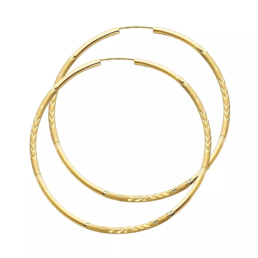 NEW 14K YELLOW GOLD 2MM BUDDED DC ENDLESS HOOP EARRINGS (50MM) 14K Yellow Gold NEW 2MM BUDDED DC (1 of 2)