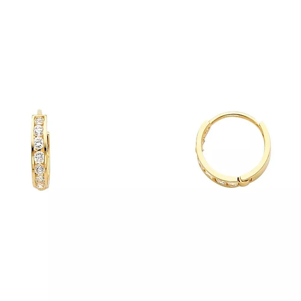 NEW 14K YELLOW GOLD CZ HUGGIES EARRINGS (1 of 2)