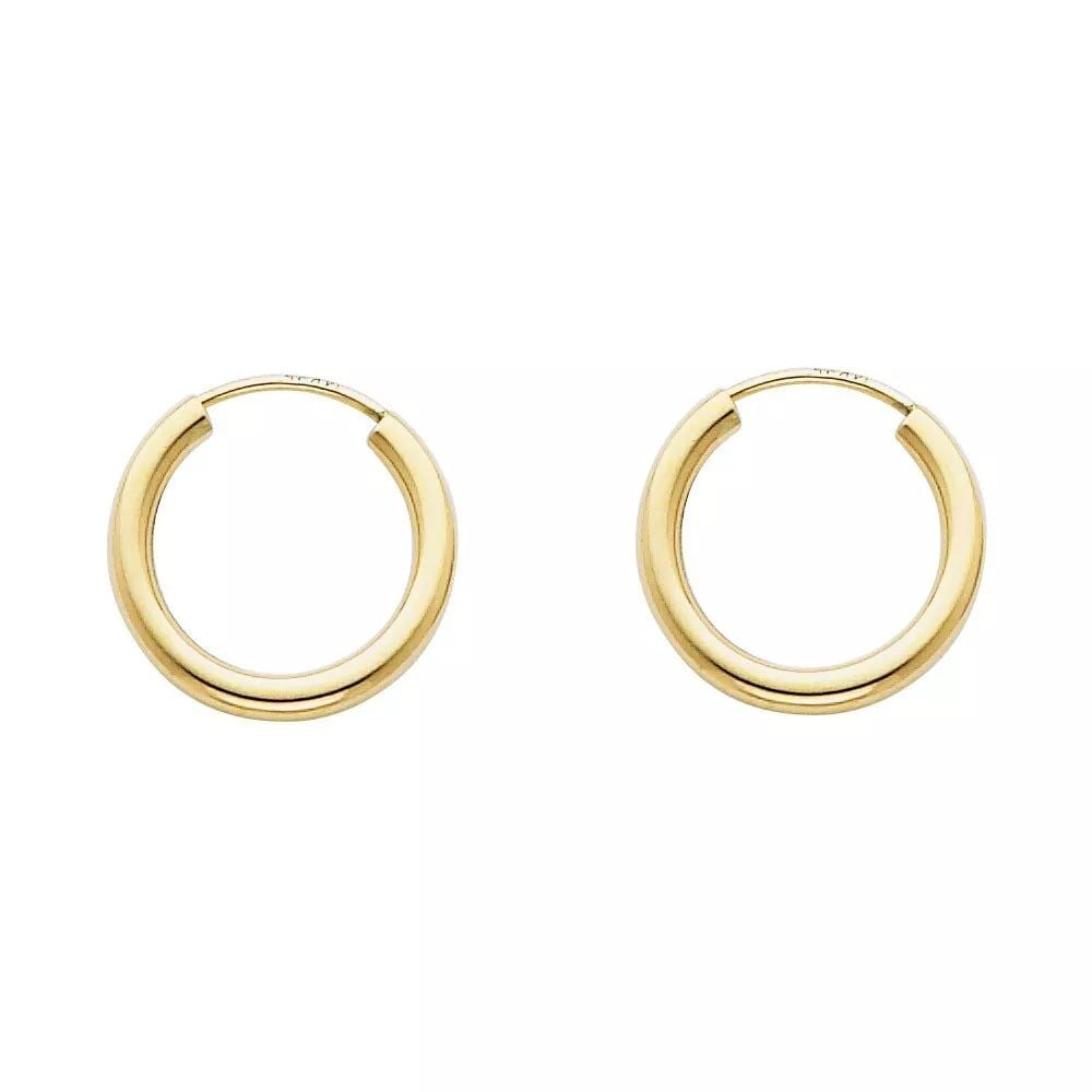 NEW 14K YELLOW GOLD 2MM ROUND TUBE POLISHED HOOP EARRINGS (65MM) 14K Yellow Gold NEW 2MM ROUND TUBE (1 of 2)